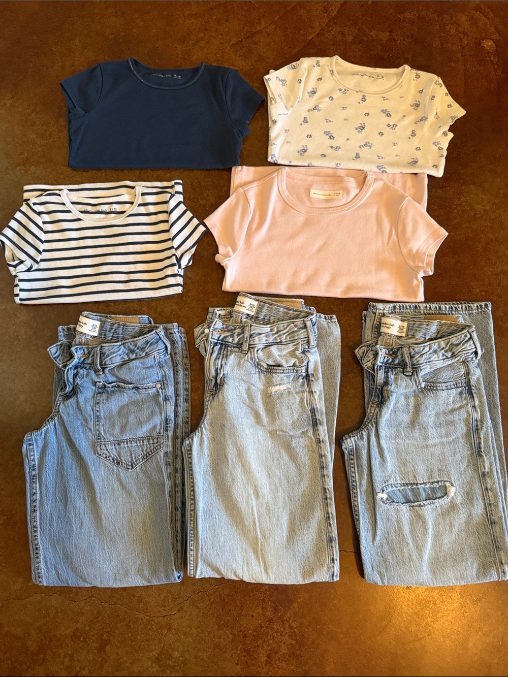 Abercrombie Kids 9/10 Short-Sleeve Baby Tees, Wide Leg Jeans Bundle Like New